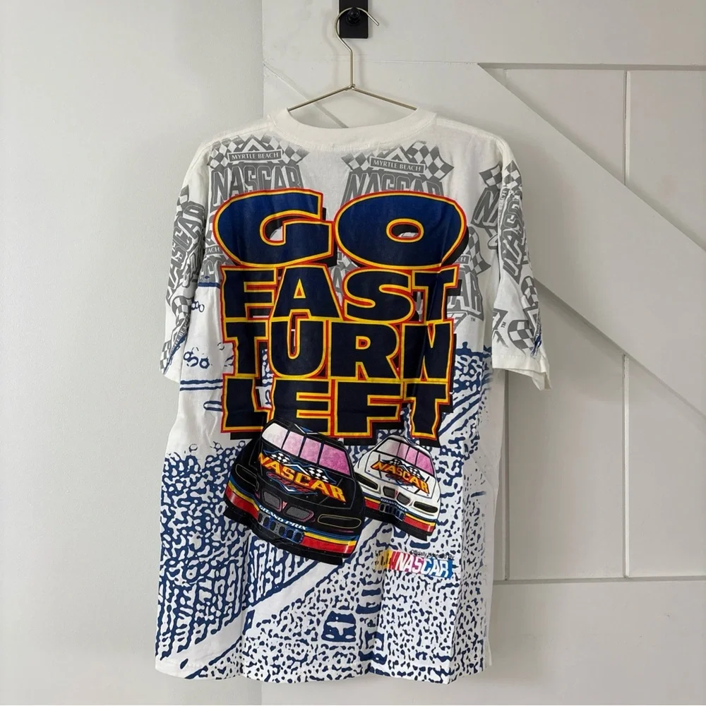 Vtg NASCAR Cafe Myrtle Beach Racing All Over Print 2 Sided T Shirt Size Large - Picture 2 of 11